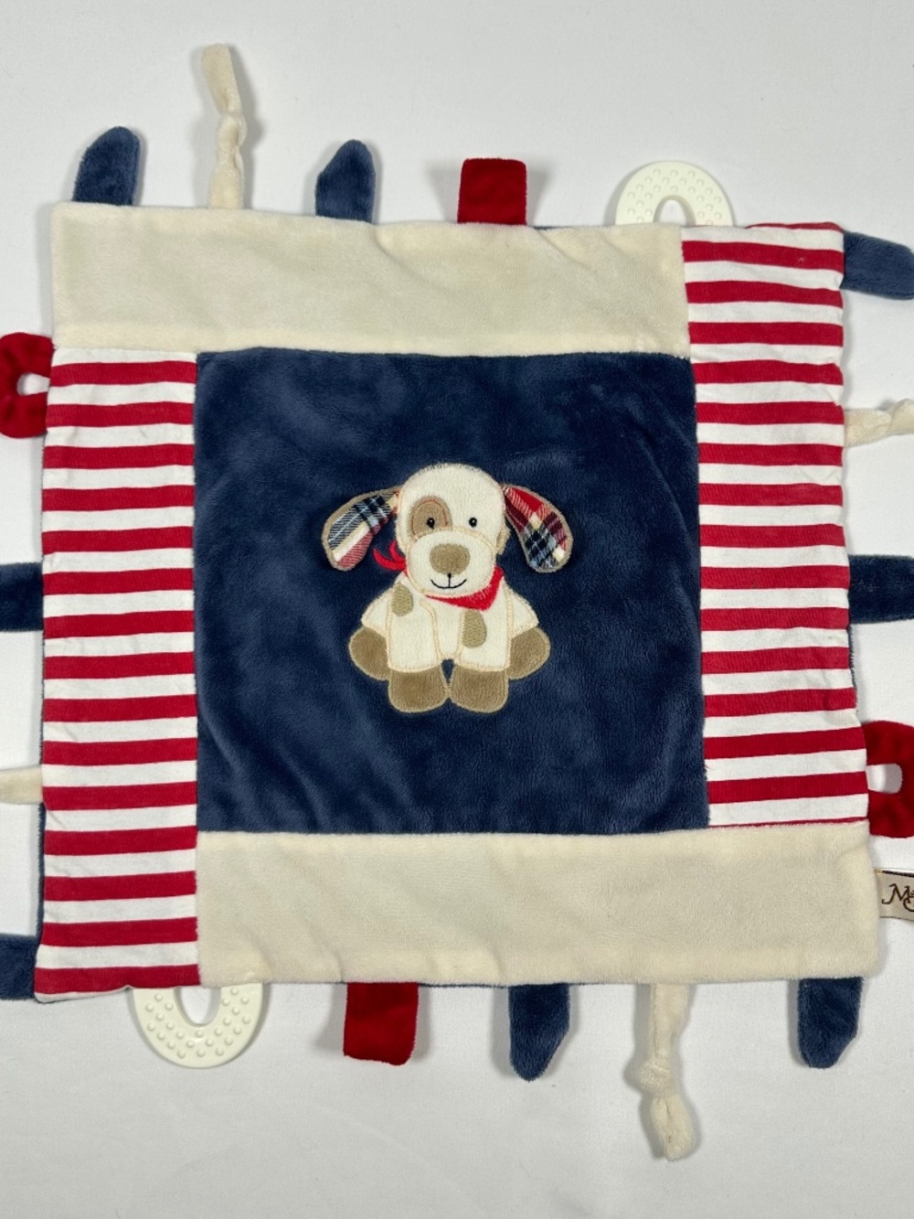 Maison Chic Multifunction Blankie Max The Puppy Red White Blue Teething Rings